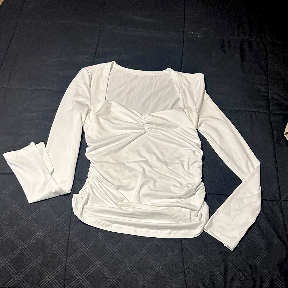 White Ruched Comfy Blouse Large